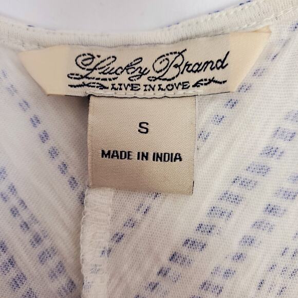 Lucky Brand Top S Embroidered Blue White Cap Sleeve Boho Gypsy Womens Size - Picture 6 of 6